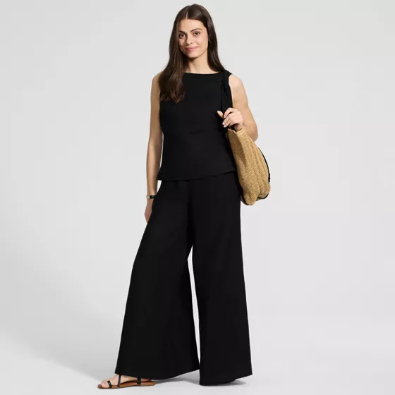 Women's Linen High Rise Palazzo Pants - Set Bottom - primary