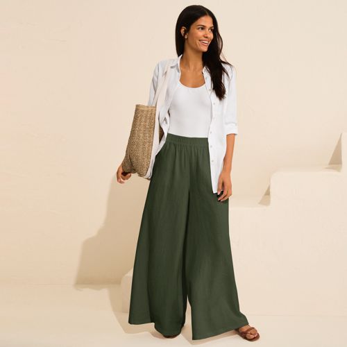Women's Linen High Rise Palazzo Pants - Set Bottom