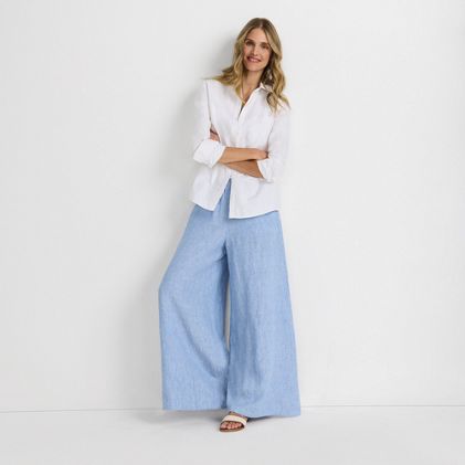 Women's Linen High Rise Palazzo Pants - Set Bottom - primary