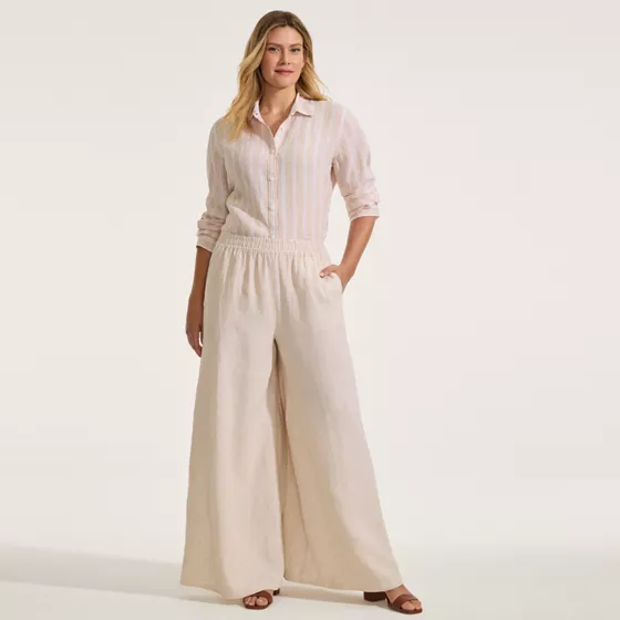 Women's Petite Linen High Rise Palazzo Pants - Set Bottom - primary