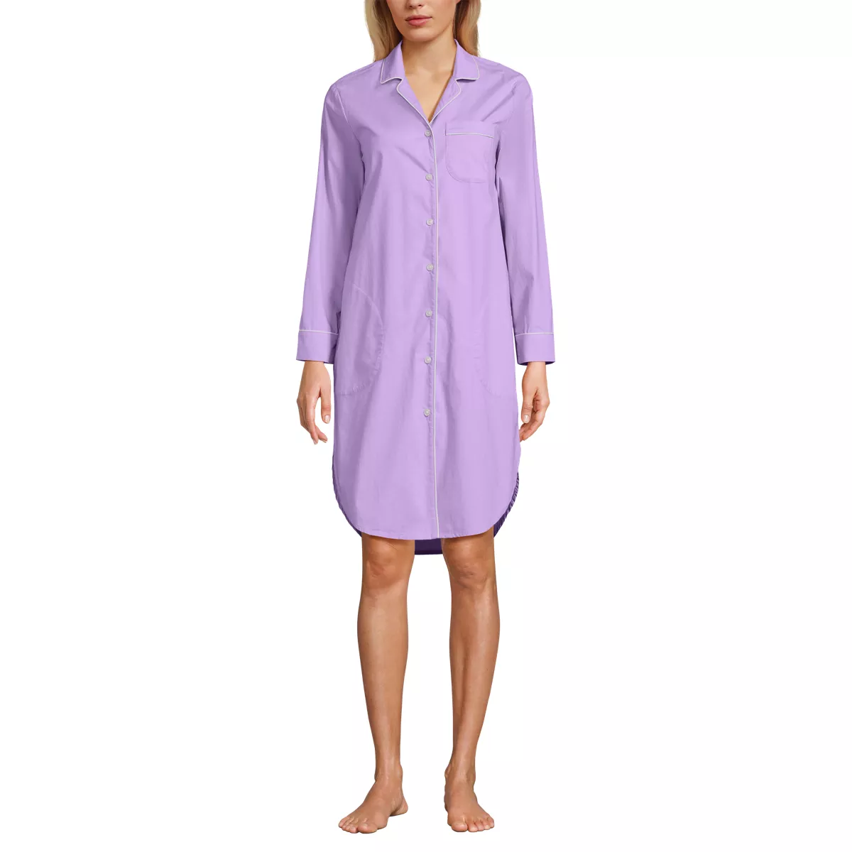 Women's Cotton Poplin Long Sleeve Sleepshirt Nightgown