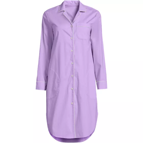 Women's Cotton Poplin Long Sleeve Sleepshirt Nightgown - primary