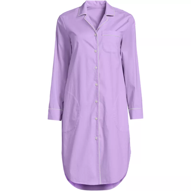 Women's Plus Size Cotton Poplin Long Sleeve Sleepshirt Nightgown, Front