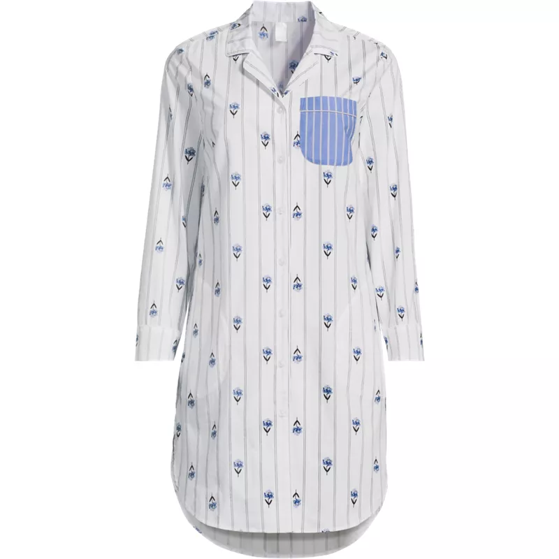 Women's Cotton Poplin Long Sleeve Sleepshirt Nightgown, Front