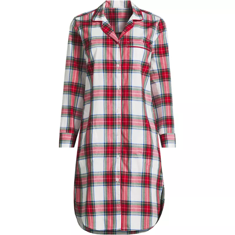 Women's Cotton Poplin Long Sleeve Sleepshirt Nightgown, Front