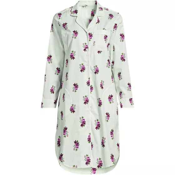Women's Plus Size Cotton Poplin Long Sleeve Sleepshirt Nightgown - primary