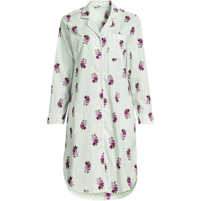 Women's Plus Size Cotton Poplin Long Sleeve Sleepshirt Nightgown, Front