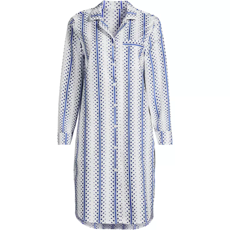 Women's Plus Size Cotton Poplin Long Sleeve Sleepshirt Nightgown, Front