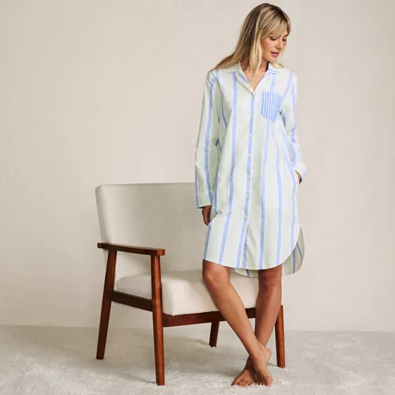 Women's Cotton Poplin Long Sleeve Sleepshirt Nightgown - primary