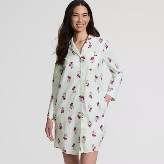 Women's Cotton Poplin Long Sleeve Sleepshirt Nightgown - primary