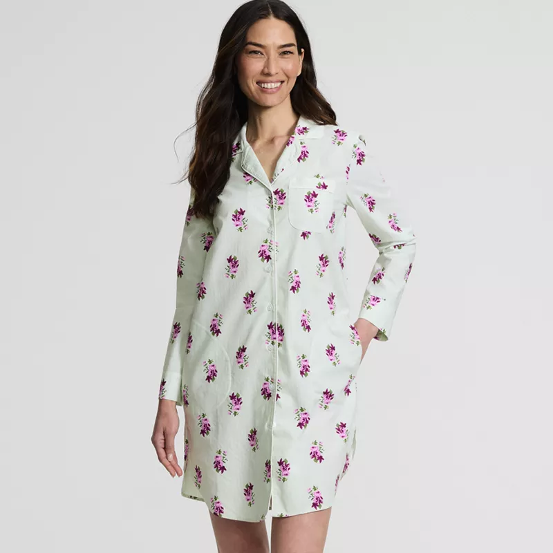 Women's Cotton Poplin Long Sleeve Sleepshirt Nightgown, alternative image