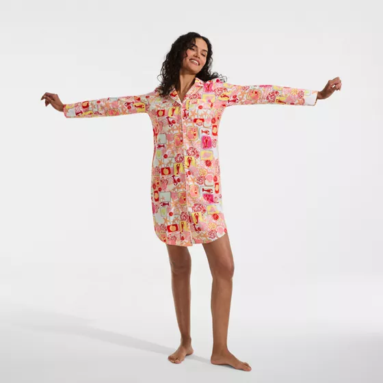 Women's Cotton Poplin Long Sleeve Sleepshirt Nightgown - primary