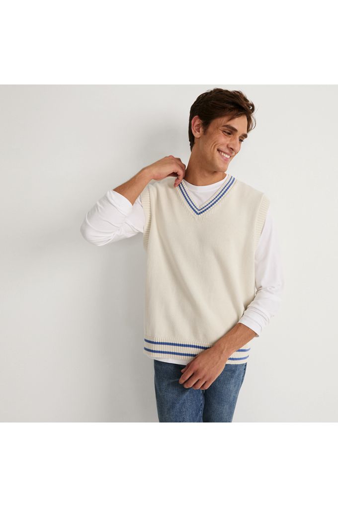 Lands' End Men's Cotton Drifter Sweater Vest In White