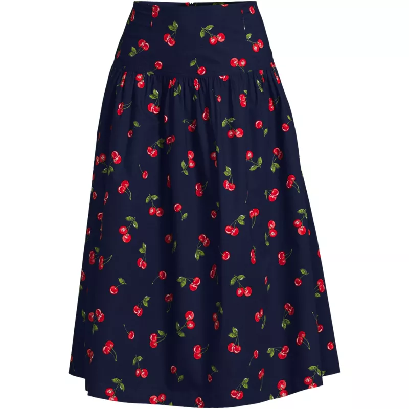 Women's Plus Size Poplin Drop Waist Midi Skirt - Set Bottom, Front