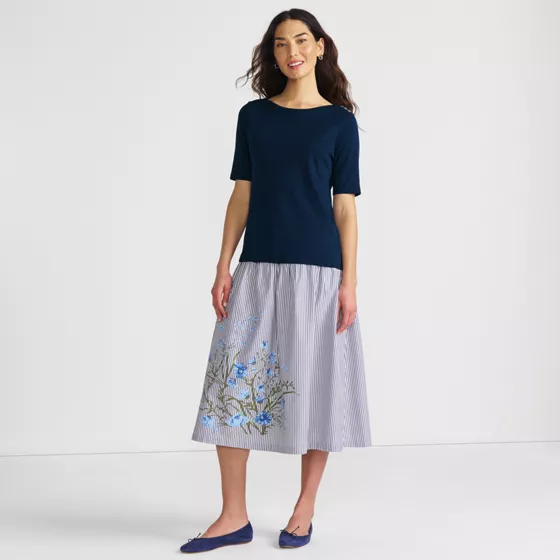 Women's Poplin Drop Waist Midi Skirt - Set Bottom - primary