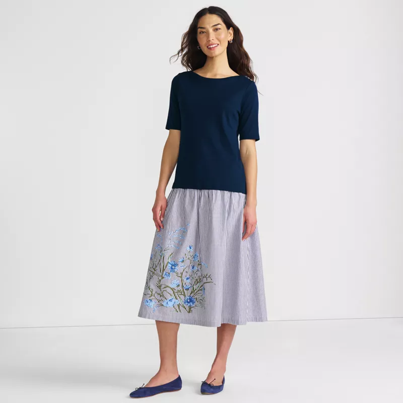 Women's Poplin Drop Waist Midi Skirt - Set Bottom, alternative image