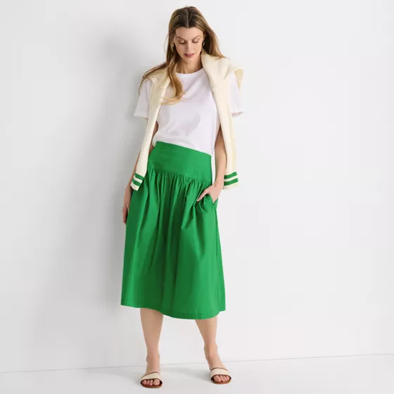 Women's Petite Poplin Drop Waist Midi Skirt - Set Bottom - primary