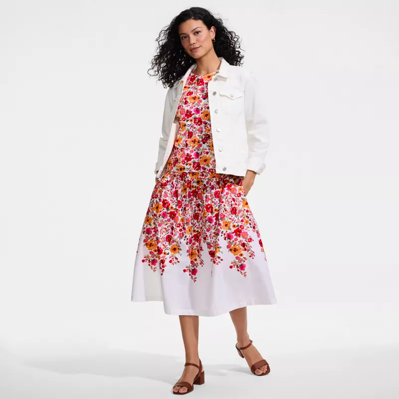 Women's Petite Poplin Drop Waist Midi Skirt - Set Bottom, alternative image