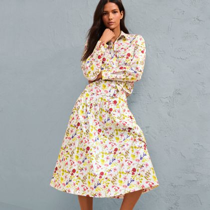 Women's Poplin Drop Waist Midi Skirt - Set Bottom - primary