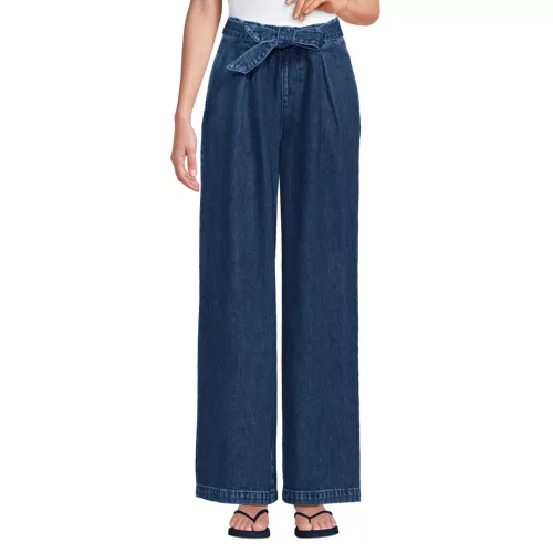 Women's High Ridge Twill Pull On Pleated Wide Leg Pants, Front