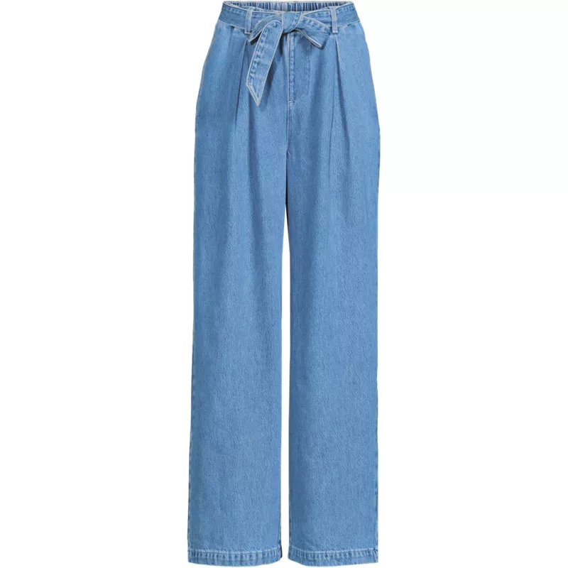 Women's Plus Size High Ridge Twill Pull On Pleated Wide Leg Pants, Front