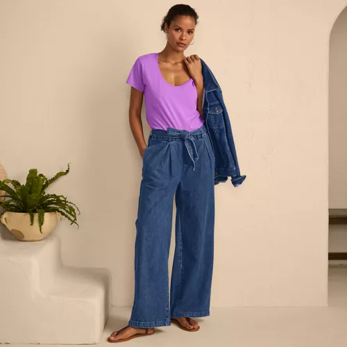 Women's High Ridge Twill Pull On Pleated Wide Leg Pants, alternative image