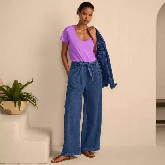 Women's Tall High Ridge Twill Pull On Pleated Wide Leg Pants - primary