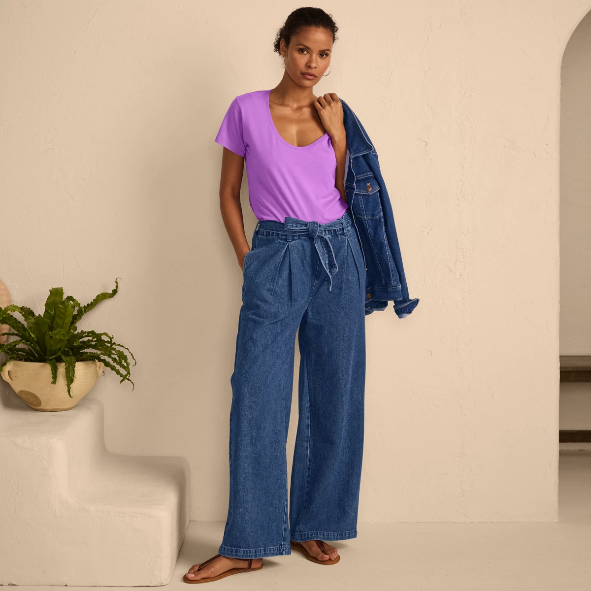 Women's Tall High Ridge Twill Pull On Pleated Wide Leg Pants — Crawford Wash by Lands' End