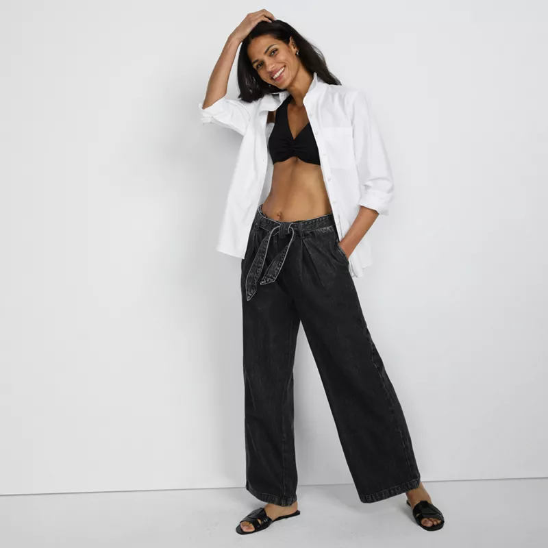 Women's High Ridge Twill Pull On Pleated Wide Leg Pants, alternative image