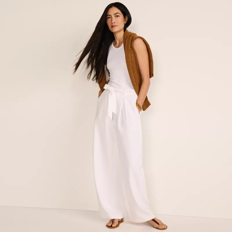 Women's High Ridge Twill Pull On Pleated Wide Leg Pants, alternative image