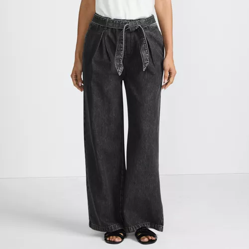 Women's High Ridge Twill Pull On Pleated Wide Leg Pants, Front