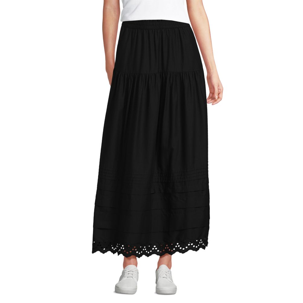 Women's Voile Tiered Eyelet Maxi Skirt | Lands' End