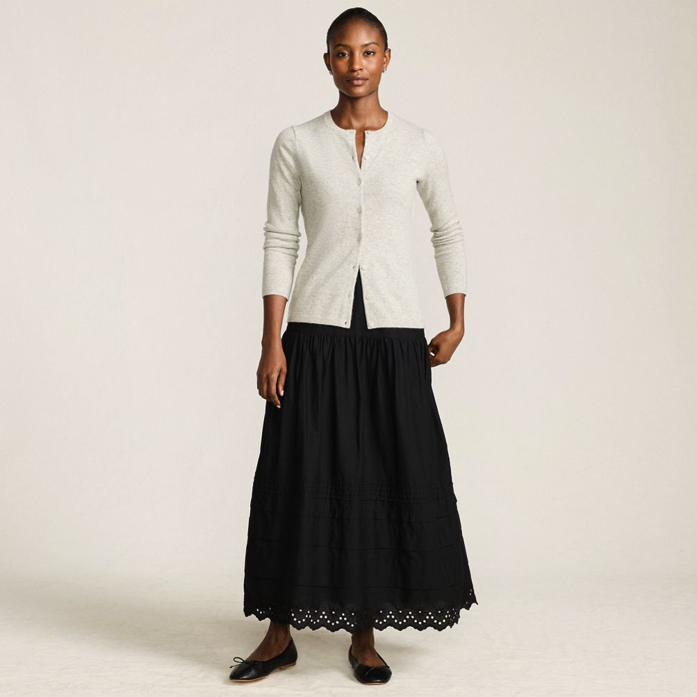 Women's Voile Tiered Eyelet Maxi Skirt | Lands' End