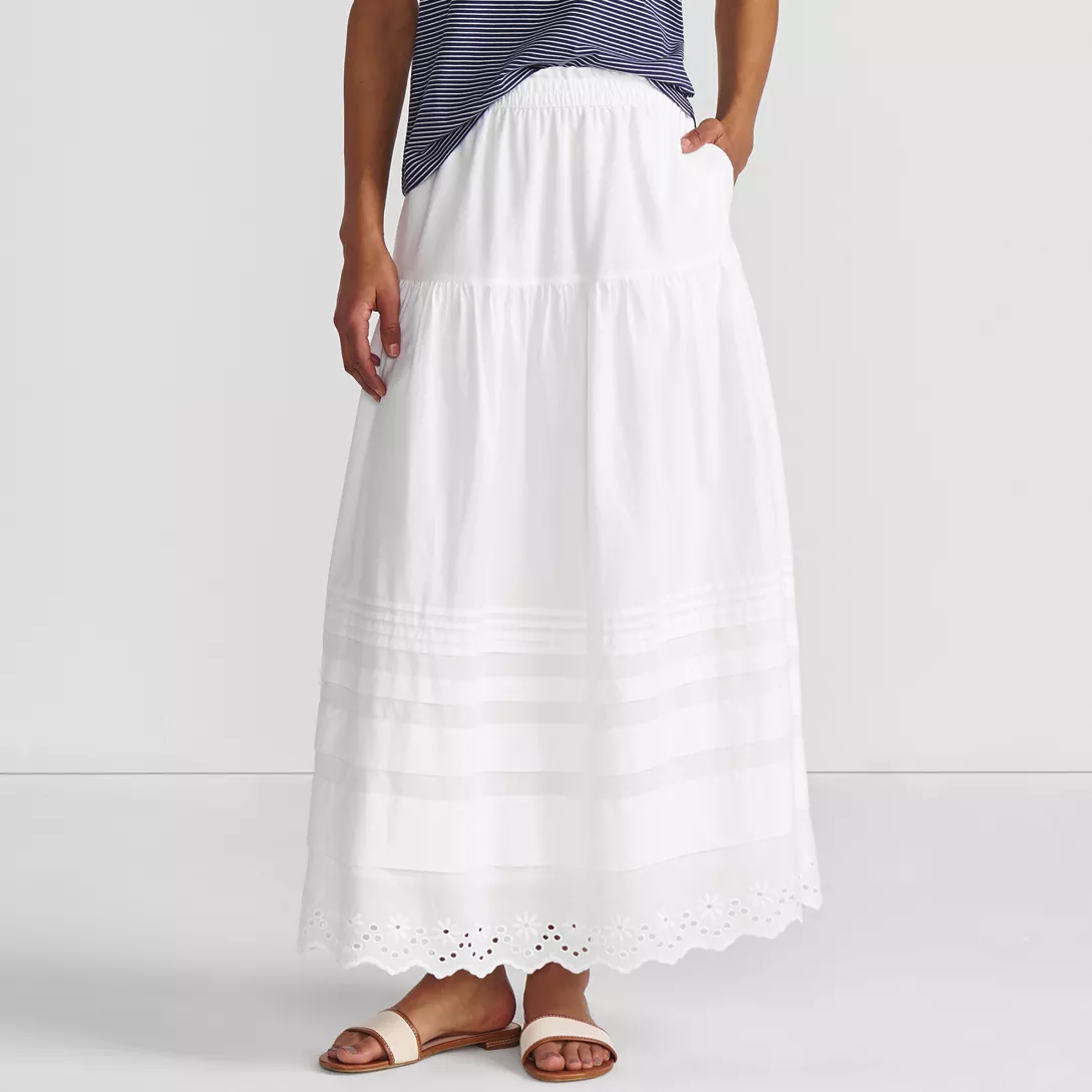 Women's Voile Tiered Eyelet Maxi Skirt