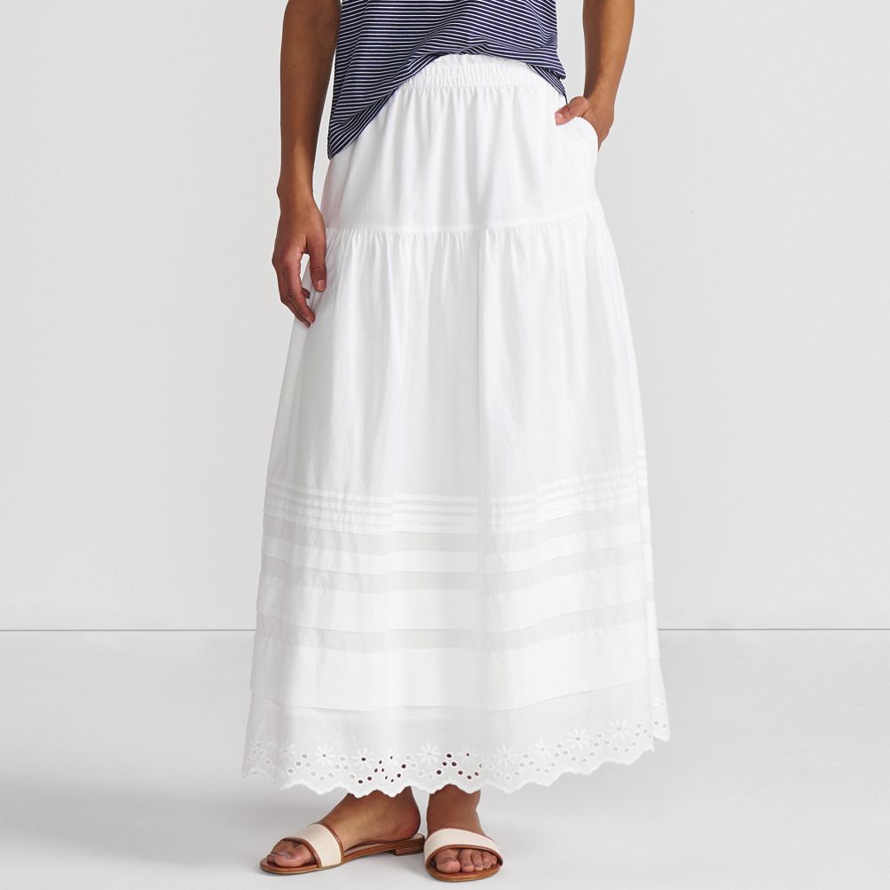 Women's Voile Tiered Eyelet Maxi Skirt | Lands' End
