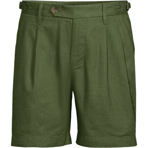 Soft Ease Linen Blend Pleated Shorts, Men, size: 36, regular, Green, Linen/Cotton-blend, by Lands' End
