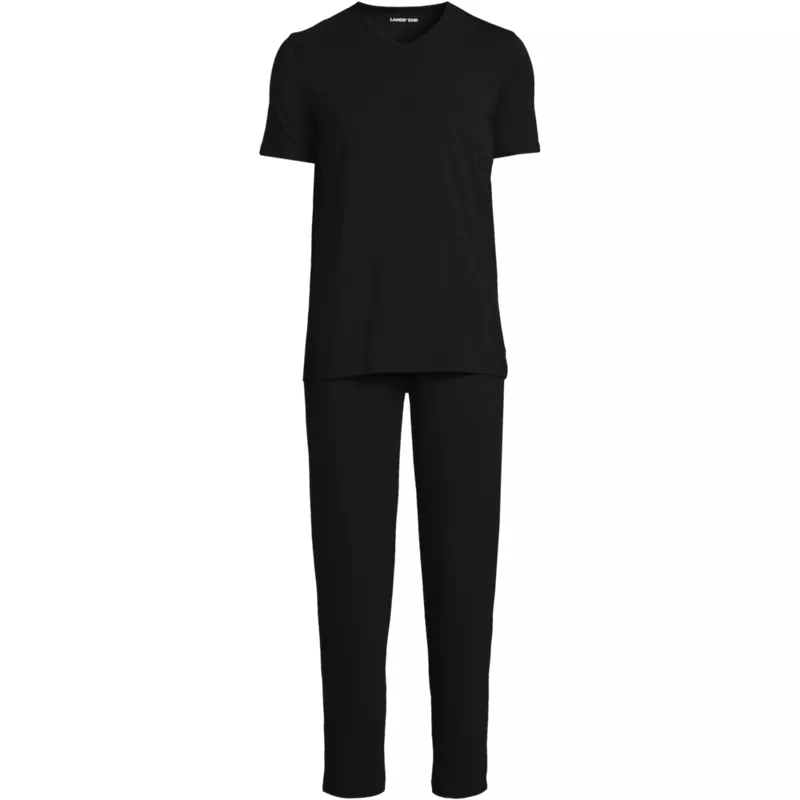 Men's Short Sleeve Cooling Knit V-neck Pajama Set, Front