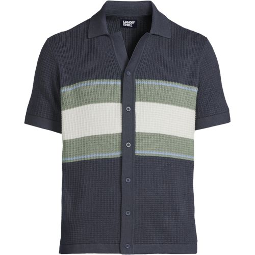 Button Front Sweater Polo, Men, size: M, regular, Blue, Viscose/Cotton-blend/Nylon-blend, by Lands' End