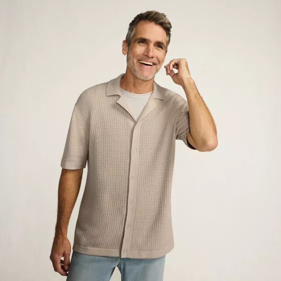 Men's Short Sleeve Camp Collar Sweater Polo - primary