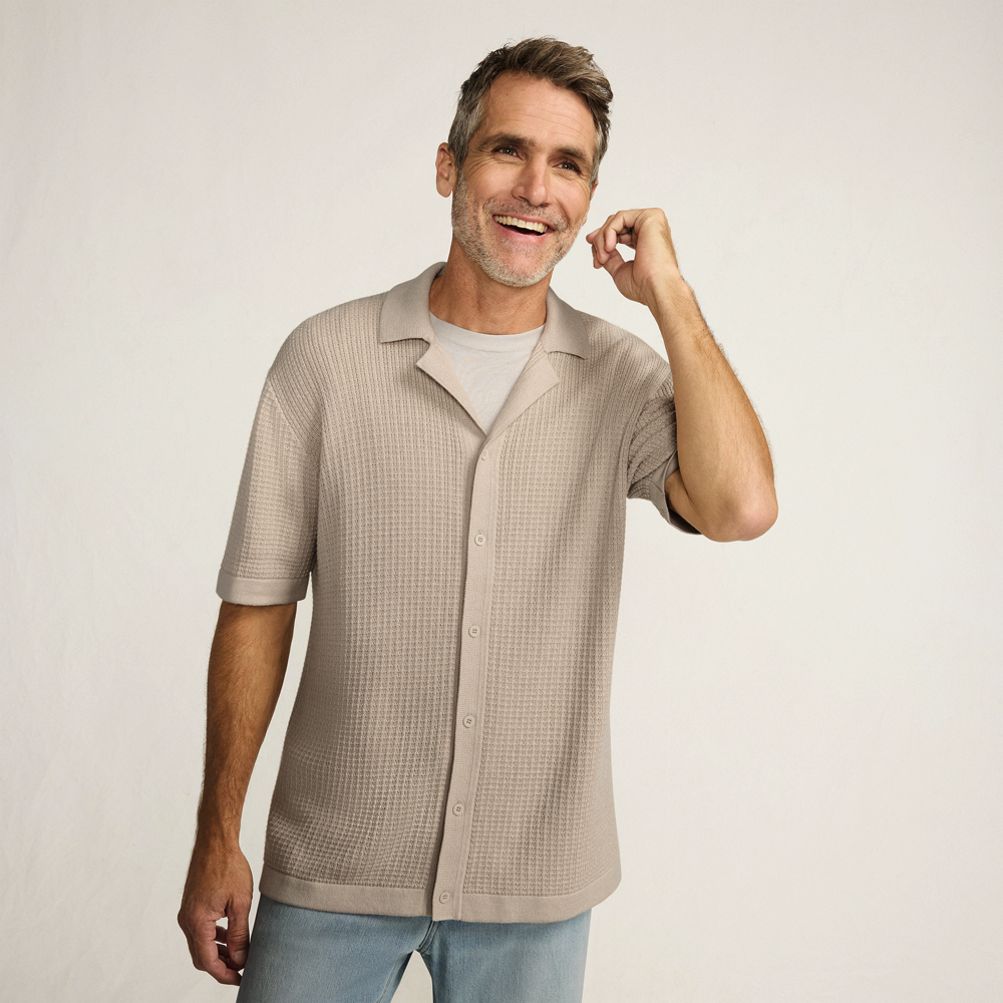 Men's Short Sleeve Camp Collar Sweater Polo | Lands' End