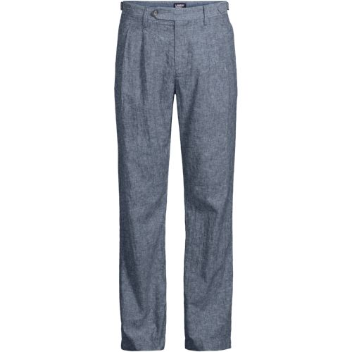 Soft Ease Linen Blend Pleated Trousers, Relaxed Fit, Men, size: 42 32, regular, Blue, Linen/Cotton-blend, by Lands' End
