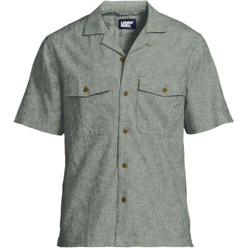 【2plan】Land Semi-Crop Over Short Sleeve Men's Short Sleeve Linen Surplus Shirt | Lands' End
