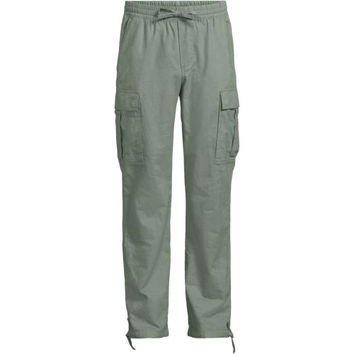 Soft Ease Linen Blend Cargo Trousers, Men, size: XXL30, regular, Green, Linen/Cotton-blend, by Lands' End