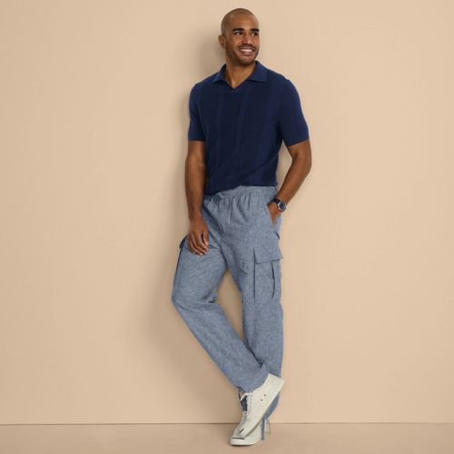 Soft Ease Linen Blend Cargo Trousers, Men, size: XL 30, regular, Blue, Linen/Cotton-blend, by Lands' End