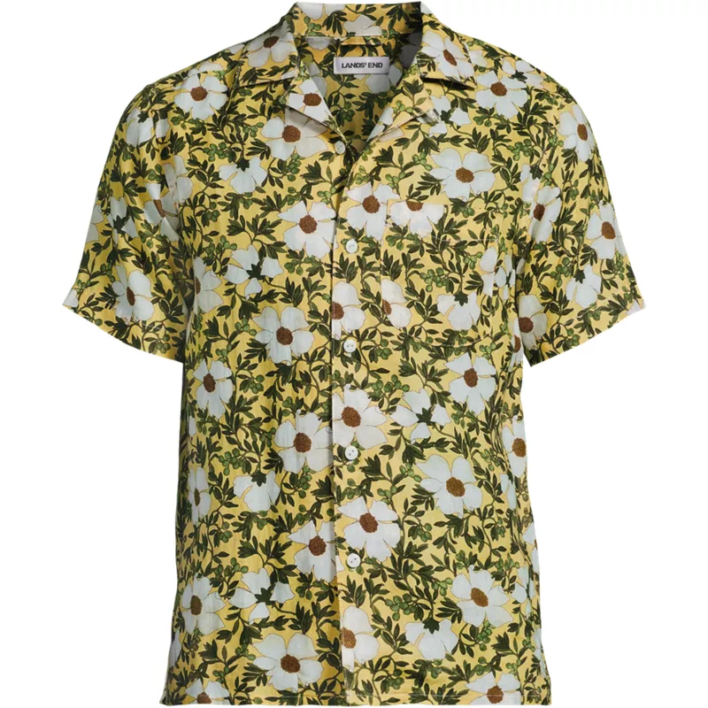 Men's Short Sleeve Linen Hawaiian Camp Collar Shirt, Front