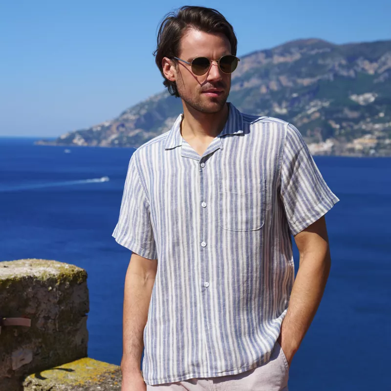 Men's Short Sleeve Linen Hawaiian Camp Collar Shirt, alternative image