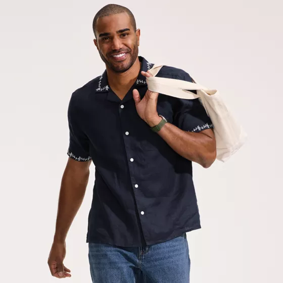 Men's Short Sleeve Linen Hawaiian Camp Collar Shirt - primary