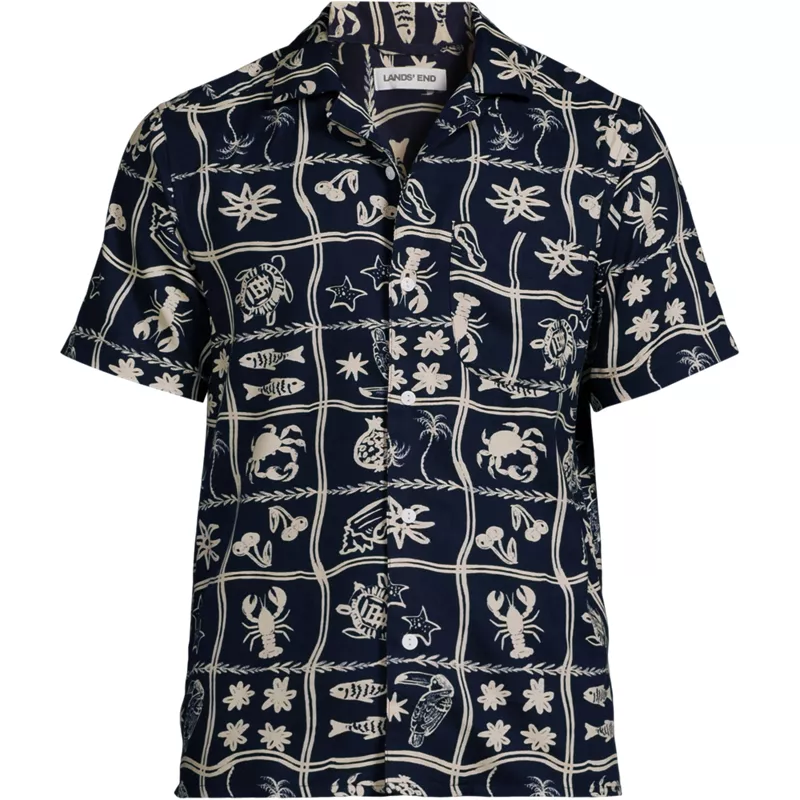 Men's Big Short Sleeve Hawaiian Camp Collar Shirt, Front