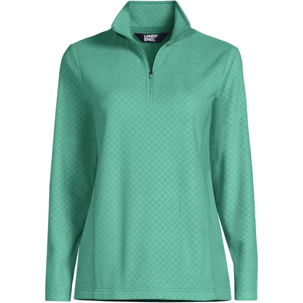 Lands' End グリーン フーディー XL Women's Embossed Quarter Zip Fleece Pullover | Lands' End