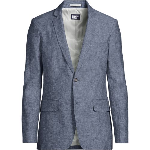 Soft Ease Linen Blend Tailored Blazer, Men, size: 46R, regular, Blue, Linen/Viscose/Cotton-blend, by Lands' End